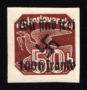 1938 100h on 50h Occupation of Rumburg, Sudetenland, Germany (Mi. 34, Signed, CV $40)