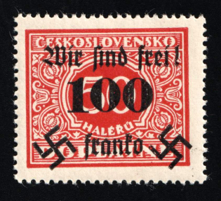 1938 100h on 50h Occupation of Rumburg, Sudetenland, Germany (Mi. 41, Signed)