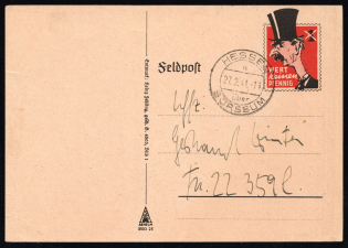 1941 (27 Feb) Third Reich, Germany, Chamberlain Caricature, Anti-British Propaganda, Mockery Field Post Postcard from Borssum