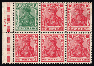 1917-18 German Empire, Germany, Se-tenant, Zusammendrucke, Block (Mi. H - Bl. 18 aa A HAN 2, Margin, CV $1,100)