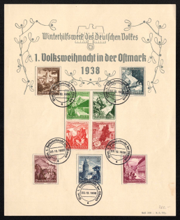 1938 'Winter Aid Work of the German People Volksweihnacht in the Often Mark in 1938', Propaganda Souvenir Sheet, Third Reich Nazi Germany