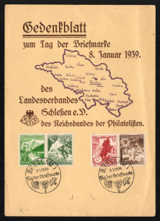 1939 'Memorial Sheet on the Day of the Stamp January 8, 1939. The Reichsbund of the Philatelists', Propaganda Souvenir Sheet, Third Reich Nazi Germany