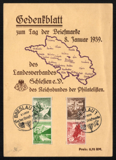 1939 'Memorial Sheet for the Day of the Stamp January 8, 1939. The Reichsbund of the Philatelists', Propaganda Souvenir Sheet, Third Reich Nazi Germany