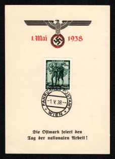 1938 'The Ostmark Celebrates the Day of National Work!', Propaganda Souvenir Sheet, Third Reich Nazi Germany