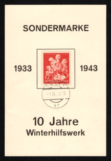 1943 'Special Stamp 10 Years of Winter Aid Work', Propaganda Souvenir Sheet, Third Reich Nazi Germany