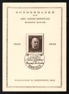 1943 'Special Stamp for the 100th Birthday of Robert Kochs', Propaganda Souvenir Sheet, Third Reich Nazi Germany