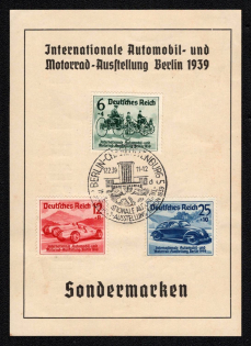 1939 'International Automobile and Motorcycle Exhibition Berlin 1939 Special Stamps', Propaganda Souvenir Sheet, Third Reich Nazi Germany