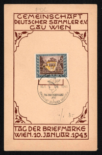 1943 FDC 'Community of German Collectors Cau Vienna Day of the Stamp 1943', Propaganda Souvenir Sheet, Third Reich Nazi Germany