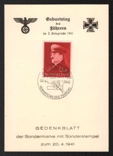 1941 'Birthday of the Leader in the 2nd Year of the War 1941', Propaganda Souvenir Sheet, Third Reich Nazi Germany