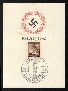 1942 'Iglau 1942', Propaganda Souvenir Sheet, Third Reich Nazi Germany