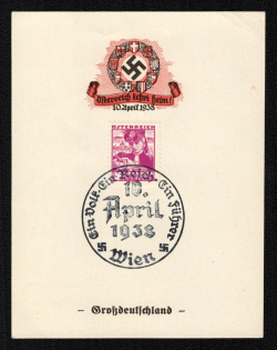 1938 'Greater Germany', Propaganda Souvenir Sheet, Third Reich Nazi Germany