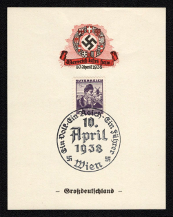 1938 'Greater Germany', Propaganda Souvenir Sheet, Third Reich Nazi Germany