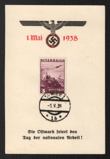 1938 '1 May 1938 the Ostmark Celebrates the Day of National Work!', Propaganda Souvenir Sheet, Third Reich Nazi Germany