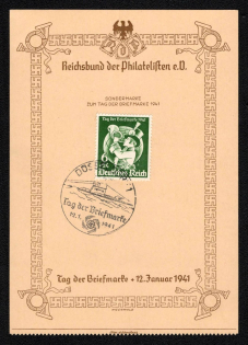 1941 'Reichsbund of the Philatelists Day of the Stamp', Propaganda Souvenir Sheet, Third Reich Nazi Germany