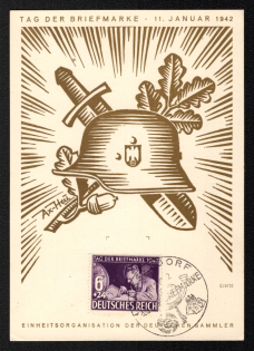 1942 'Day of the Stamp January 1942 Unit Organization of the German Collectors', Propaganda Souvenir Sheet, Third Reich Nazi Germany