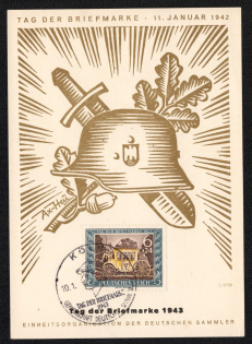 1943 'Day of the Stamp January 11, 1942 Unit Organization of German Collectors', Propaganda Souvenir Sheet, Third Reich Nazi Germany