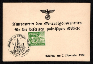 1939 'Starting Office of the General Governor for the Occupied Polish Areas', Propaganda Souvenir Sheet, Third Reich Nazi Germany