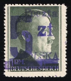 1945 5zl on 1rm Legnica Local Issue on Hitler's Head, Poland (Fischer 13, CV $80)