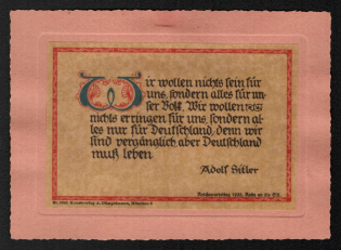 1933 Rare Early Propaganda 'We Do Not want to be Anything for Ourselves, Fonders Everything for Our People (Hitler)', Propaganda Postcard, Third Reich Nazi Germany