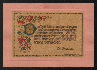 1933 Rare Early Propaganda 'The People are Concerned about Unferiably and Participate in Our Responsibility (Dr. Goebbels)', Propaganda Postcard, Third Reich Nazi Germany