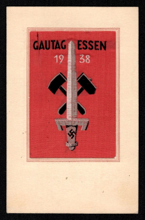 1938 Rare knitted postcard 'Gaut Lunch 1938', Propaganda Postcard, Third Reich Nazi Germany