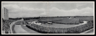 1936 RARE DOUBLE CARD 'Roll Call of the SA, SS and NSKK at the Reichsparteitag in Nuremberg', Propaganda Postcard, Third Reich Nazi Germany