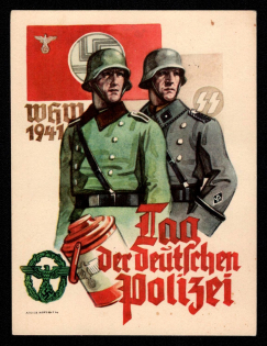 1941 'SS German Police (Schutzstaffel)', Propaganda Postcard, Third Reich Nazi Germany