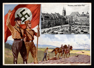 1933 'Nuremberg. Adolf Hitler Platz', Propaganda Postcard, Third Reich Nazi Germany