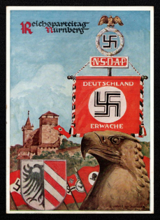 1936 'Reich Party Conference Nurnberg NSDAP Germany Awakening', Propaganda Postcard, Third Reich Nazi Germany