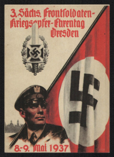 1937 'Saxon. Front Foldage Friegs Horse Ehrenag Dresden', Propaganda Postcard, Third Reich Nazi Germany
