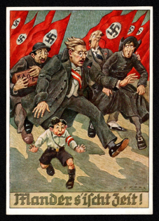 1938 'Mander Time Came!', Propaganda Postcard, Third Reich Nazi Germany