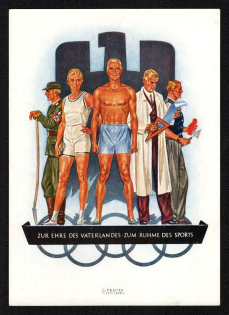 1936 'On The Honor of the Fatherland to the Glory of Sport', Propaganda Postcard, Third Reich Nazi Germany