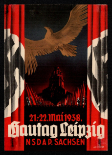 1938 'Gautag Leipzig NSDAP. Saxony', Propaganda Postcard, Third Reich Nazi Germany