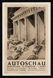 1936 'Autoshow Berlin', Propaganda Postcard, Third Reich Nazi Germany