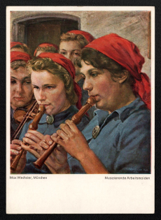 'Labour Maids Making Music', Propaganda Postcard, Third Reich Nazi Germany