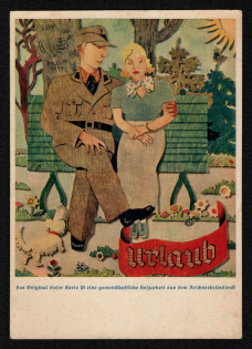 1937 'Holiday. The Original of this Card is a Joint Woodwork from the Reich Labour Service', Propaganda Postcard, Third Reich Nazi Germany