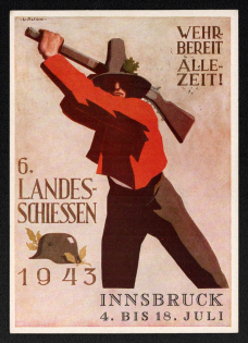 1943 'Defence Ready All the Time! National Shooting 1943 Innsbruck 4 to 18 July', Propaganda Postcard, Third Reich Nazi Germany