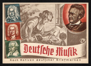 1936 'German Music According to Motifs of German Stamps', Propaganda Postcard, Third Reich Nazi Germany