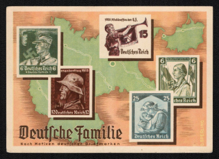 1936 'German Family According to Motives for German Stamps', Propaganda Postcard, Third Reich Nazi Germany