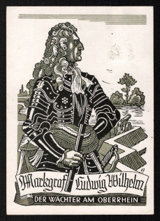 1940 'Markgrave Ludwig Wilhelm the Guardian on the Upper Rhine', Propaganda Postcard, Third Reich Nazi Germany