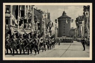 1937 'Nuremberg, the City of the Reich Party Day Invading the Labor Service', Propaganda Postcard, Third Reich Nazi Germany