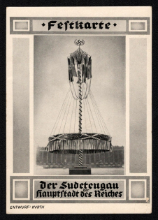 1939 'Fixed Map. The Sudetengau Capital of the Reich', Propaganda Postcard, Third Reich Nazi Germany