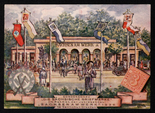 1938 'Special Show the Sachsian Stamp as Part of the Sachsenam Plant in 1938 in the Beautiful Dresden', Propaganda Postcard, Third Reich Nazi Germany