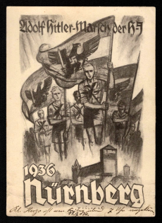 1936 'Adolf Hitler-Marcs of Nurnberg', Propaganda Postcard, Third Reich Nazi Germany