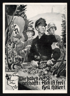1938 'We Have Made It! Asch is Free! Heil Hitler!', Propaganda Postcard, Third Reich Nazi Germany
