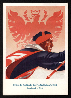 1936 'Official Festival Card of the Competitions 1936 Innsbruck Tyrol', Propaganda Postcard, Third Reich Nazi Germany