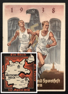 1938 RARE LABEL 'German Gymnastics and Sports Festival in Breslau', Propaganda Postcard, Third Reich Nazi Germany