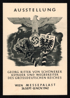 1942 'Exhibition Georg Ritter Von Schonerer Kunder and Pioneer of the Grand German Empire', Propaganda Postcard, Third Reich Nazi Germany