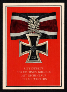1939 'Knight's Cross of the Iron Cross with Oak Leaves and Swords', Propaganda Postcard, Third Reich Nazi Germany