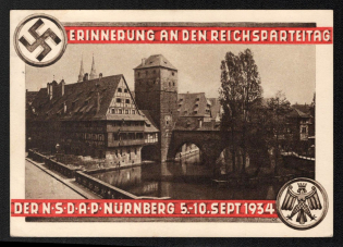 1934 'Memory of the Reich Party Day of the NSDAP Nurnberg 5-10 Sept 1934', Propaganda Postcard, Third Reich Nazi Germany